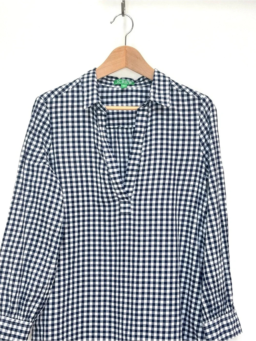 J. Crew Cotton Voile Tunic Swim Coverup in Gingham Size XS Beach Navy White